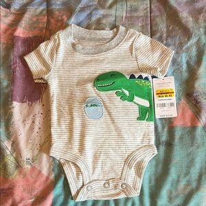 Carter's Striped Bodysuit with Dinosaur Patch - Green and Gray
